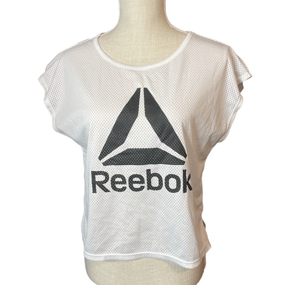 Reebok Tops - Reebok White Logo Jersey Workout Short Sleeve Shirt